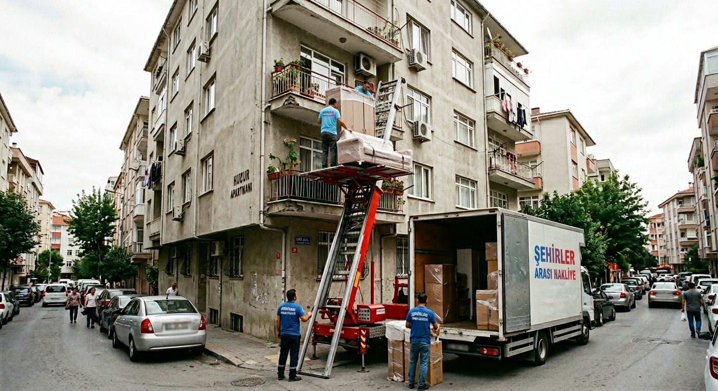 Apartman katından dış cephe asansörüyle taşıma