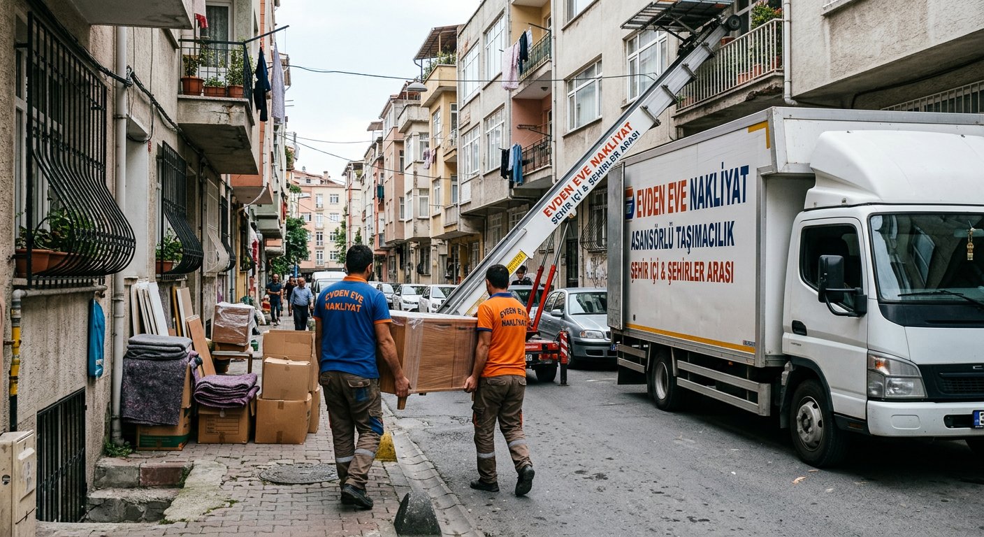 Beyaz kamyonla asansorlu evden eve sevkiyat - Koli Taşıma