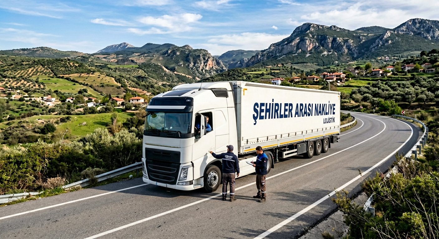 Dag yolunda mola veren sehirler arasi nakliye kamyonu - Site İçi Taşıma