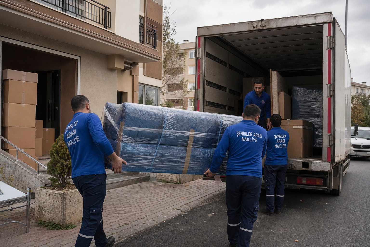 Mavi kilifli koltugun iki personelle tasinmasi - Nakliyat iletişim