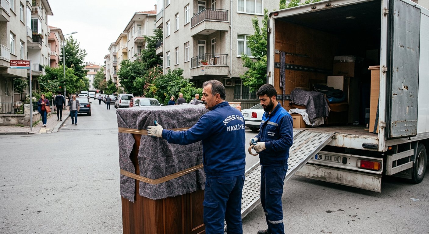 Mavi uniformali ekibin yukleme koordinasyonu - Beyaz Eşya Taşıma