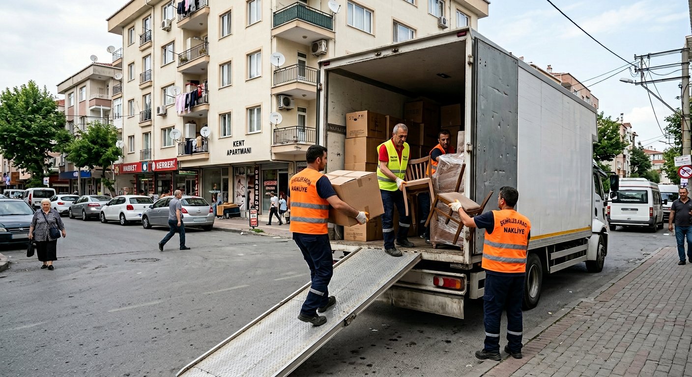 Turuncu yelekli ekiple rampalı araç yükleme
