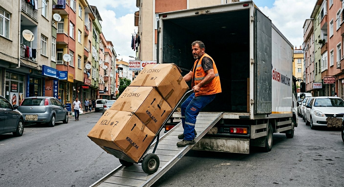 Ust uste kolileri el arabasiyla yukleme - Evden Eve Nakliyat