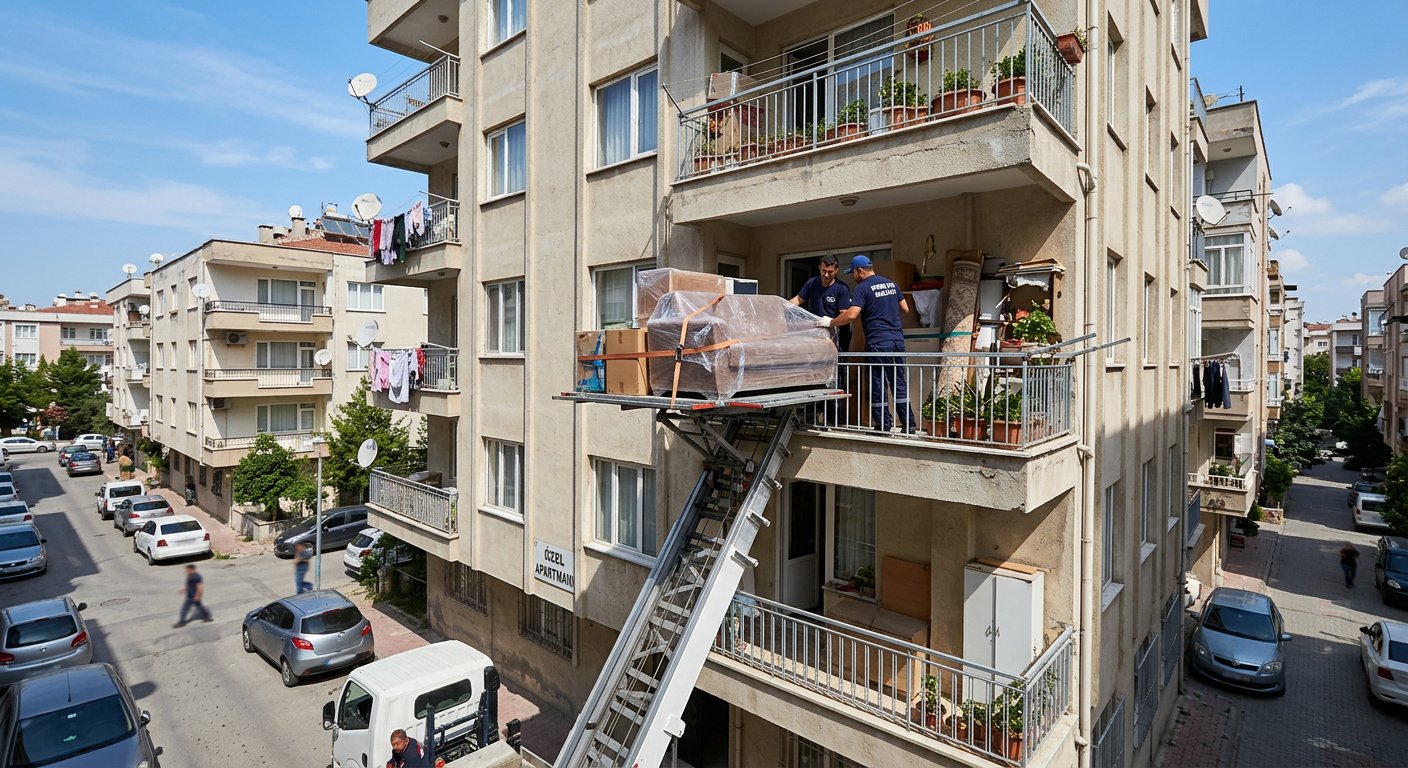 Yüksek balkondan asansörlü eşya nakli